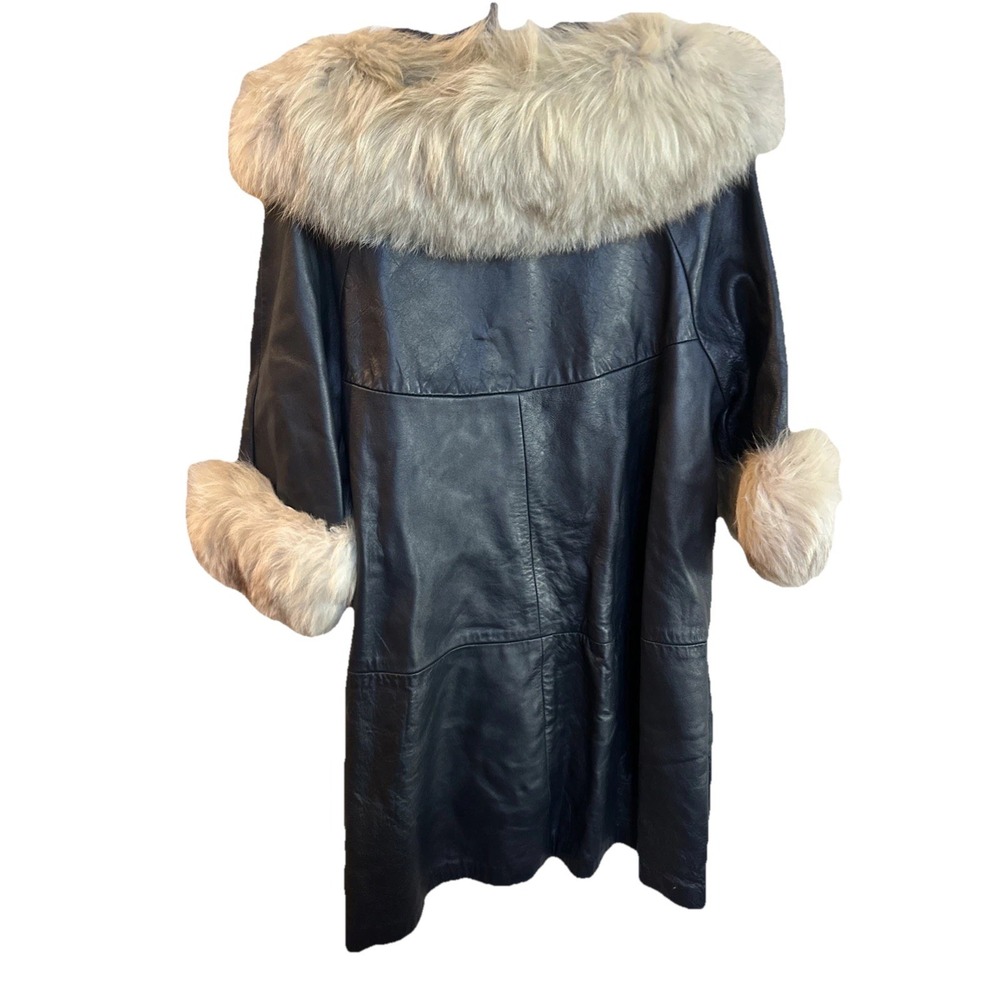 Vintage 1960s LEATHER & FOX FUR Butter soft Leather Swing Coat‎ Jacket Mod Small - Picture 2 of 4